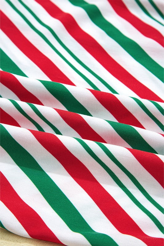 Christmas Stripe Velvet Bow Cuffs Pajama Set