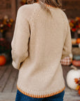 Pumpkin Floral Embroidered Round Neck Sweater