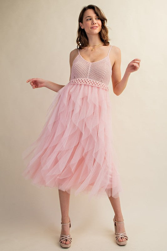 Lovely Tulle Midi Crochet Dress