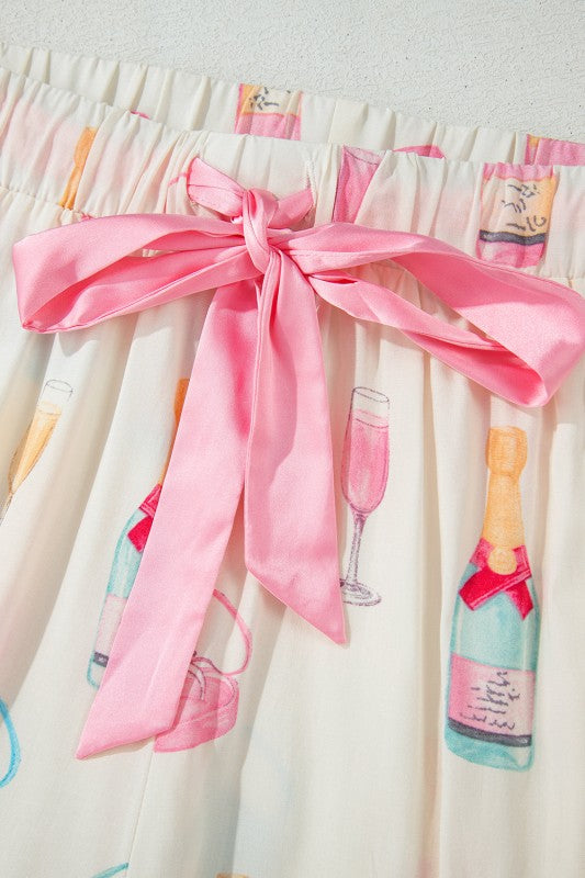 Christmas Wine Glass Bow Knot Pajama Set