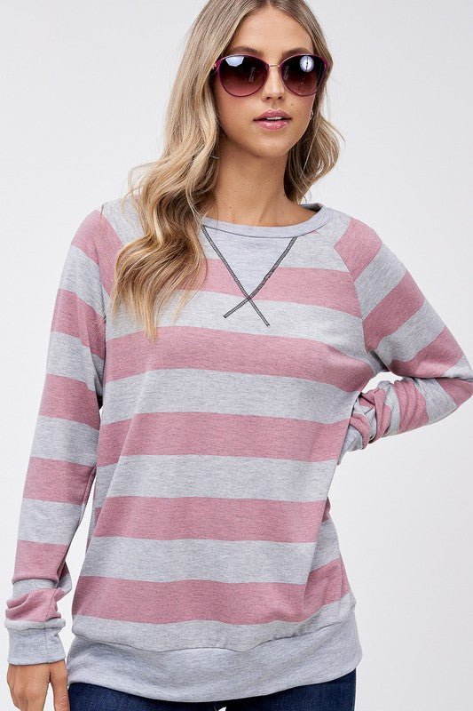 Plus Big Stripe Sweatshirt Top - Online Only