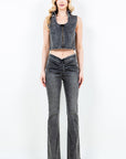 American Bazi Zip Up Washed Crop Denim Vest