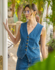 Annie Wear Button Down V-Neck Denim Vest