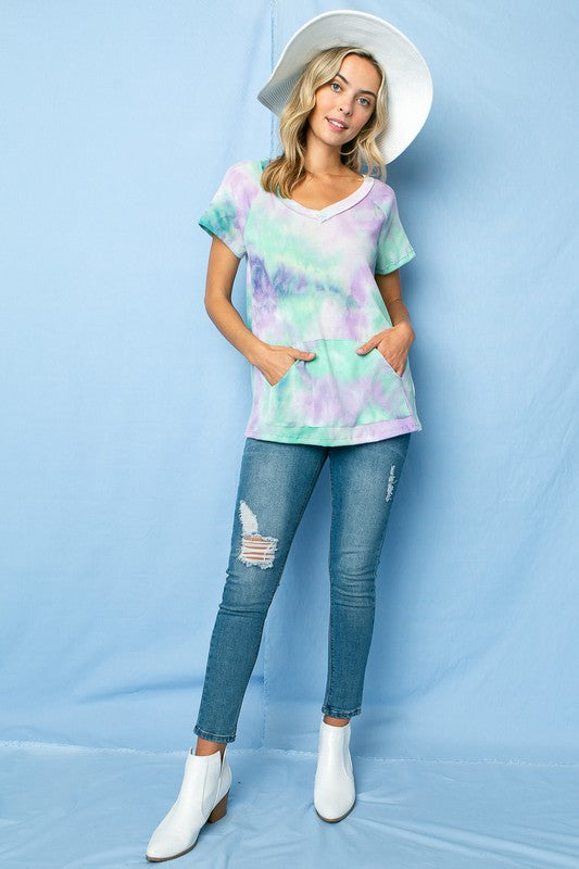 e Luna PLUS Tie Dye Thermal V-Neck Top