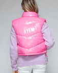 Snobbish Zip Up Turtleneck Shiny Quilted Vest