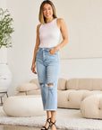 Sz 18W RFM Tummy Control High Waist Raw Hem Distressed Jeans