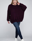 Zenana Plus Oversized Round Neck Raw Seam Melange Sweater