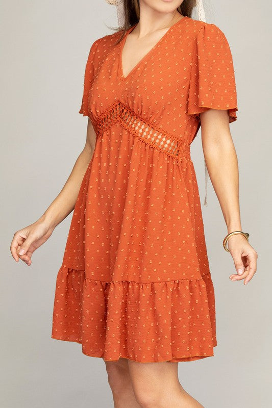 V-Neck Dress with Lace Trim