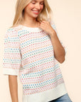 Haptics Round Neck Half Sleeve Multi Color Knit Top