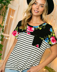 e Luna Striped Floral Mixed Top