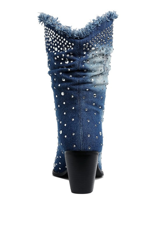 Savant Diamante &amp; Rhinestones Denim Boots