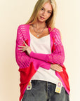 Davi & Dani Openwork Contrast Open Front Cardigan