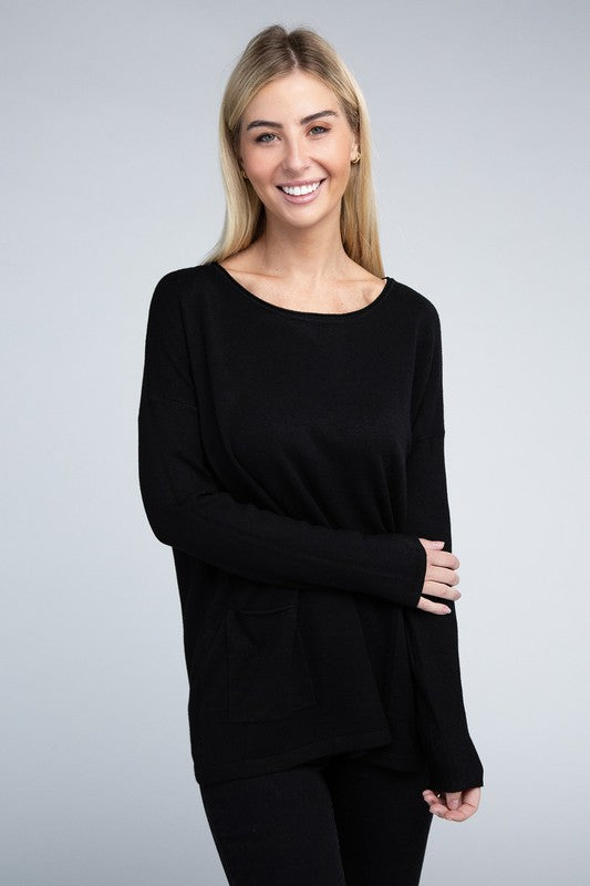 Zenana Viscose Front Pockets Sweater