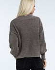 ZENANA Washed Collared Henley Sweater