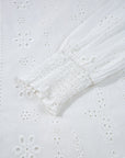 Solid Eyelet Embroidered Long Sleeve Blouse