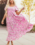 Dainty Floral Smocked Puff Sleeve Flowy Maxi Dress