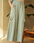 Davi & Dani Drawstring Ruched Detail Wide Leg Pants