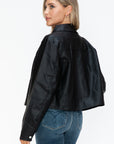 Snobbish Snap Down Long Sleeve PU Leather Jacket