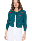 Cherry Crochet Pom Pom Cropped Cardigan Sweater