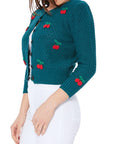 Cherry Crochet Pom Pom Cropped Cardigan Sweater