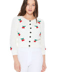 Cherry Crochet Pom Pom Cropped Cardigan Sweater