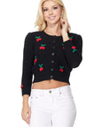 Cherry Crochet Pom Pom Cropped Cardigan Sweater