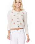 Cherry Crochet Pom Pom Cropped Cardigan Sweater