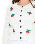 Cherry Crochet Pom Pom Cropped Cardigan Sweater