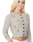 Cherry Crochet Pom Pom Cropped Cardigan Sweater