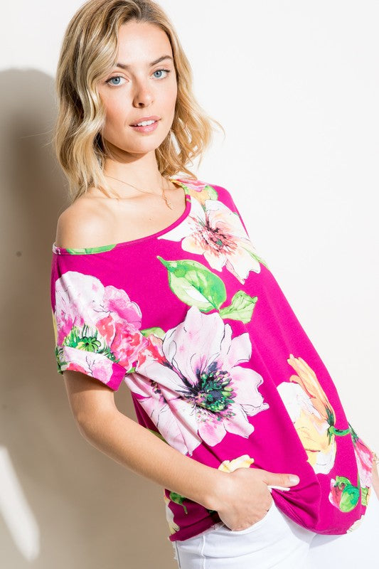 e Luna Floral One Shoulder Boxy Top