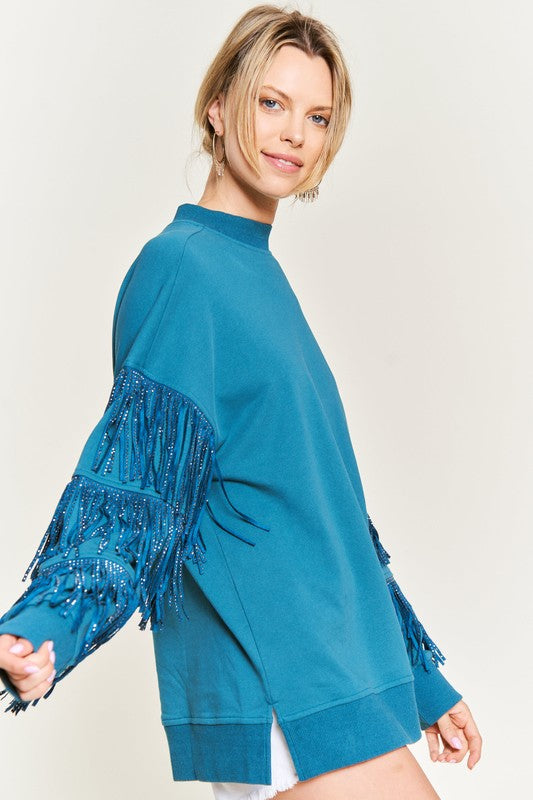 Jade By Jane Silver Studded Fringe Sleeve Top