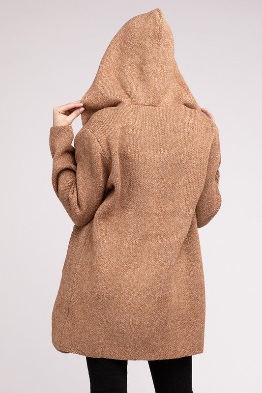 Zenana Hooded Open Front Sweater Cardigan