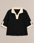 JOH Apparel Katherine Contrast Collar Stretch Knit Top