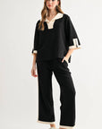 JOH Apparel Katherine Contrast Collar Stretch Knit Top