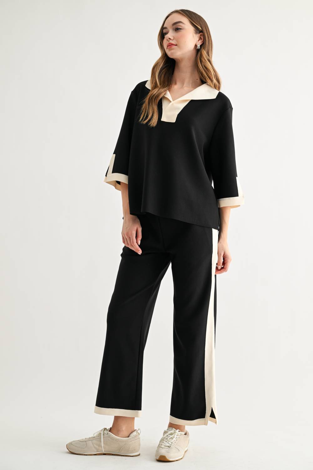 JOH Apparel Katherine Contrast Collar Stretch Knit Top