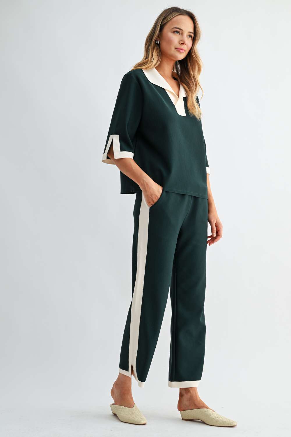 JOH Apparel Katherine Contrast Collar Stretch Knit Top