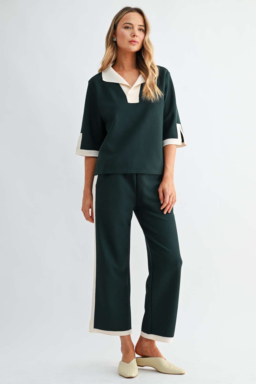 JOH Apparel Katherine Contrast Collar Stretch Knit Top