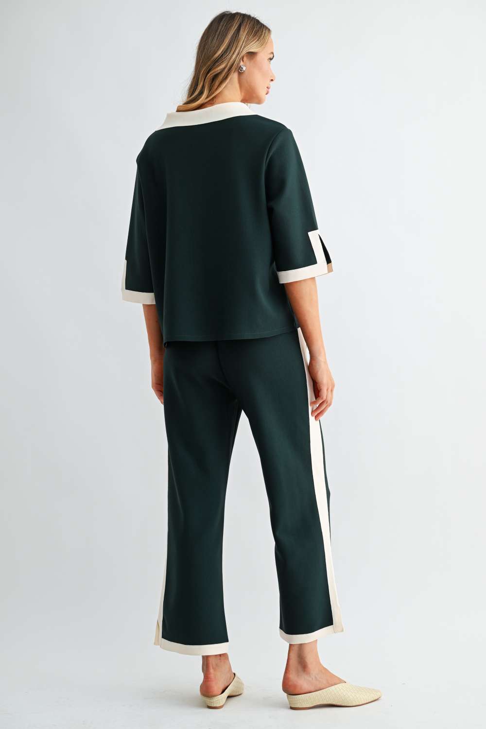 JOH Apparel Katherine Contrast Collar Stretch Knit Top