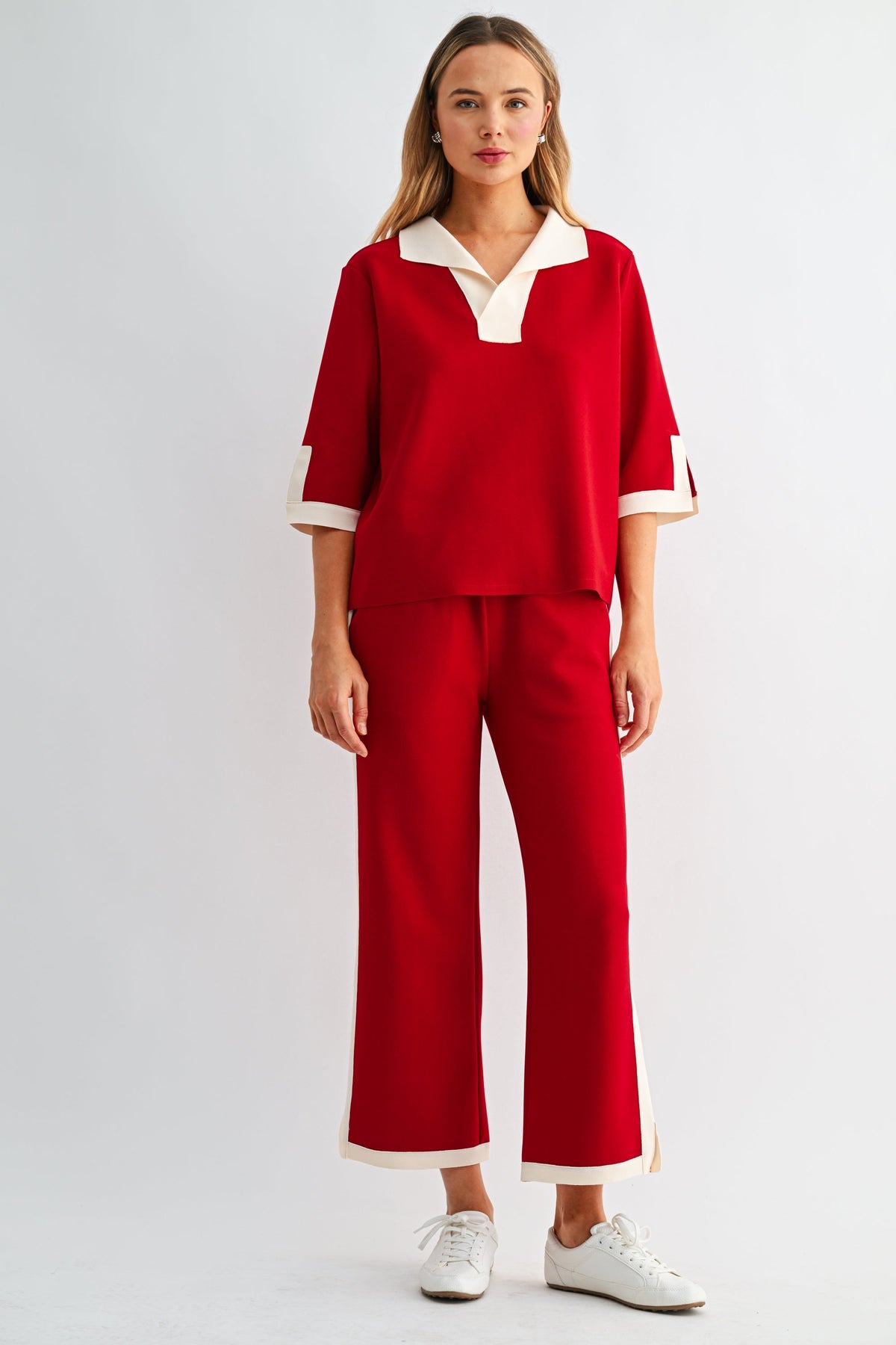 JOH Apparel Katherine Contrast Collar Stretch Knit Top