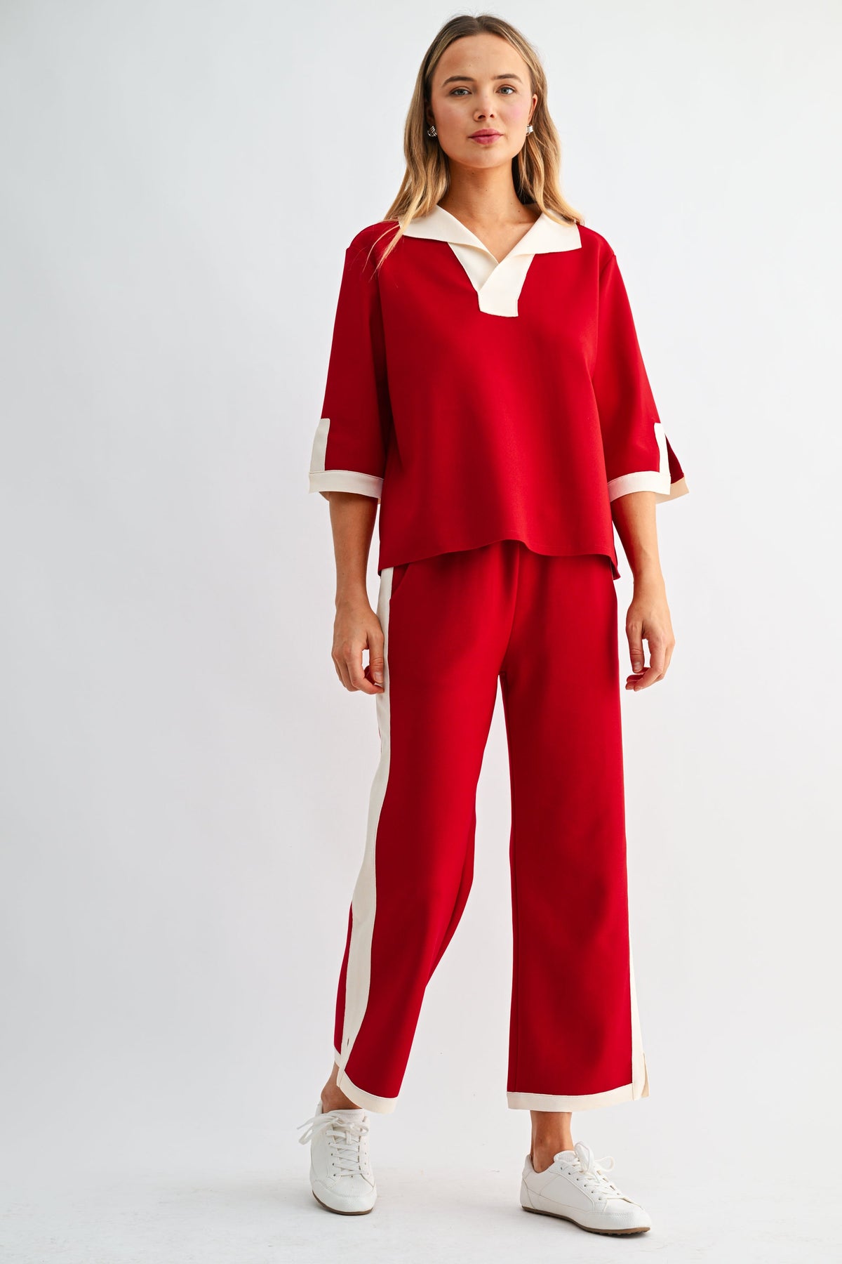 JOH Apparel Katherine Contrast Collar Stretch Knit Top