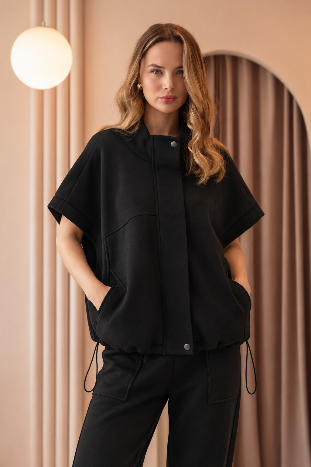 JOH Apparel Frankie Stretch Scuba Knit Poncho Jacket