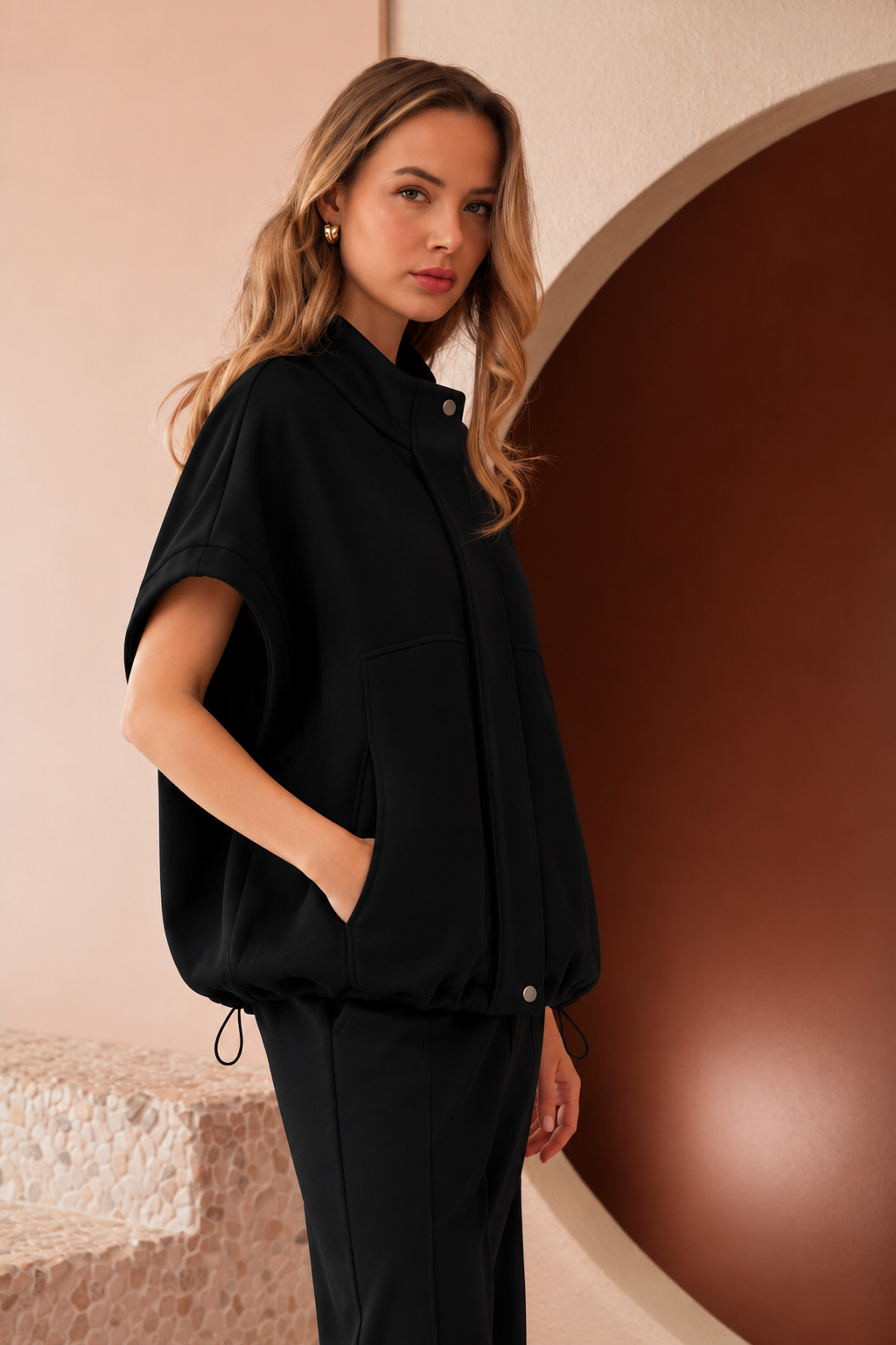 JOH Apparel Frankie Stretch Scuba Knit Poncho Jacket