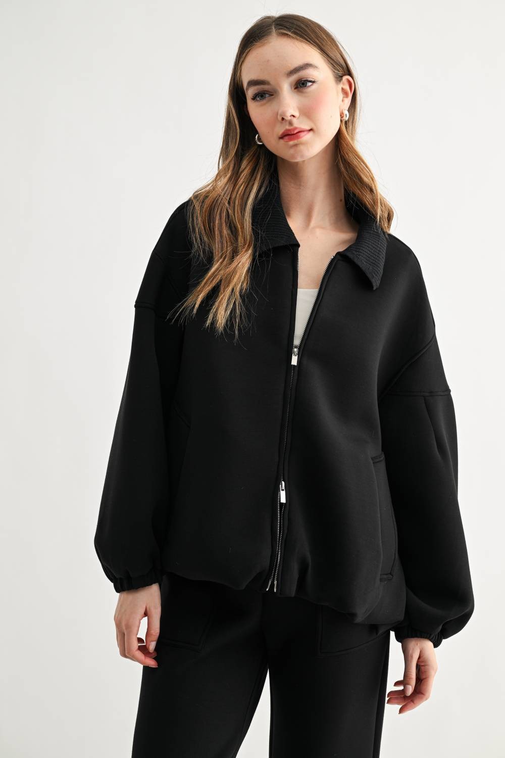 JOH Apparel Frida Scuba Knit Balloon Sleeve Jacket