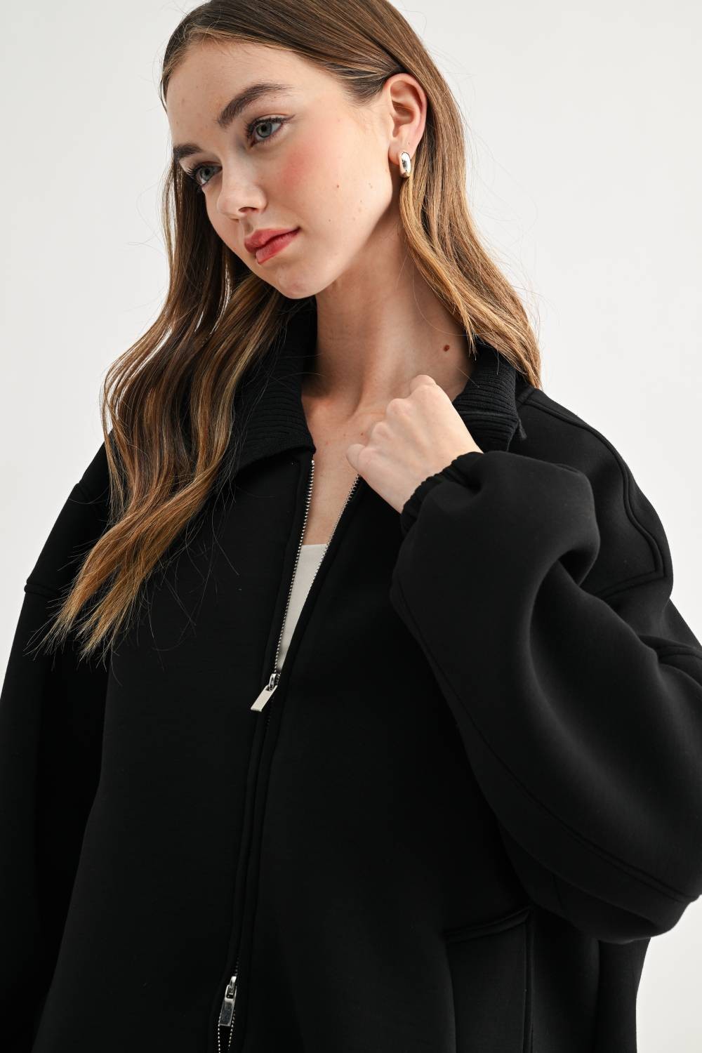JOH Apparel Frida Scuba Knit Balloon Sleeve Jacket