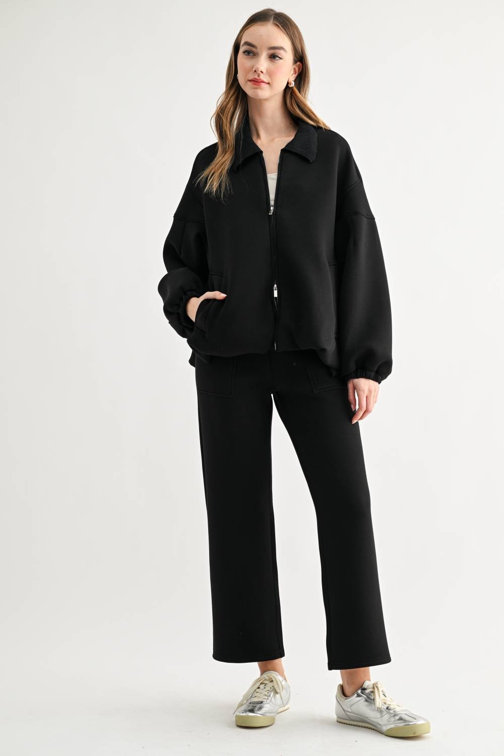 JOH Apparel Frida Scuba Knit Balloon Sleeve Jacket