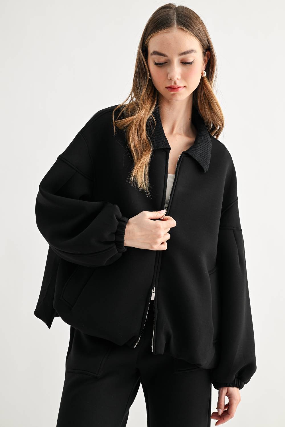 JOH Apparel Frida Scuba Knit Balloon Sleeve Jacket