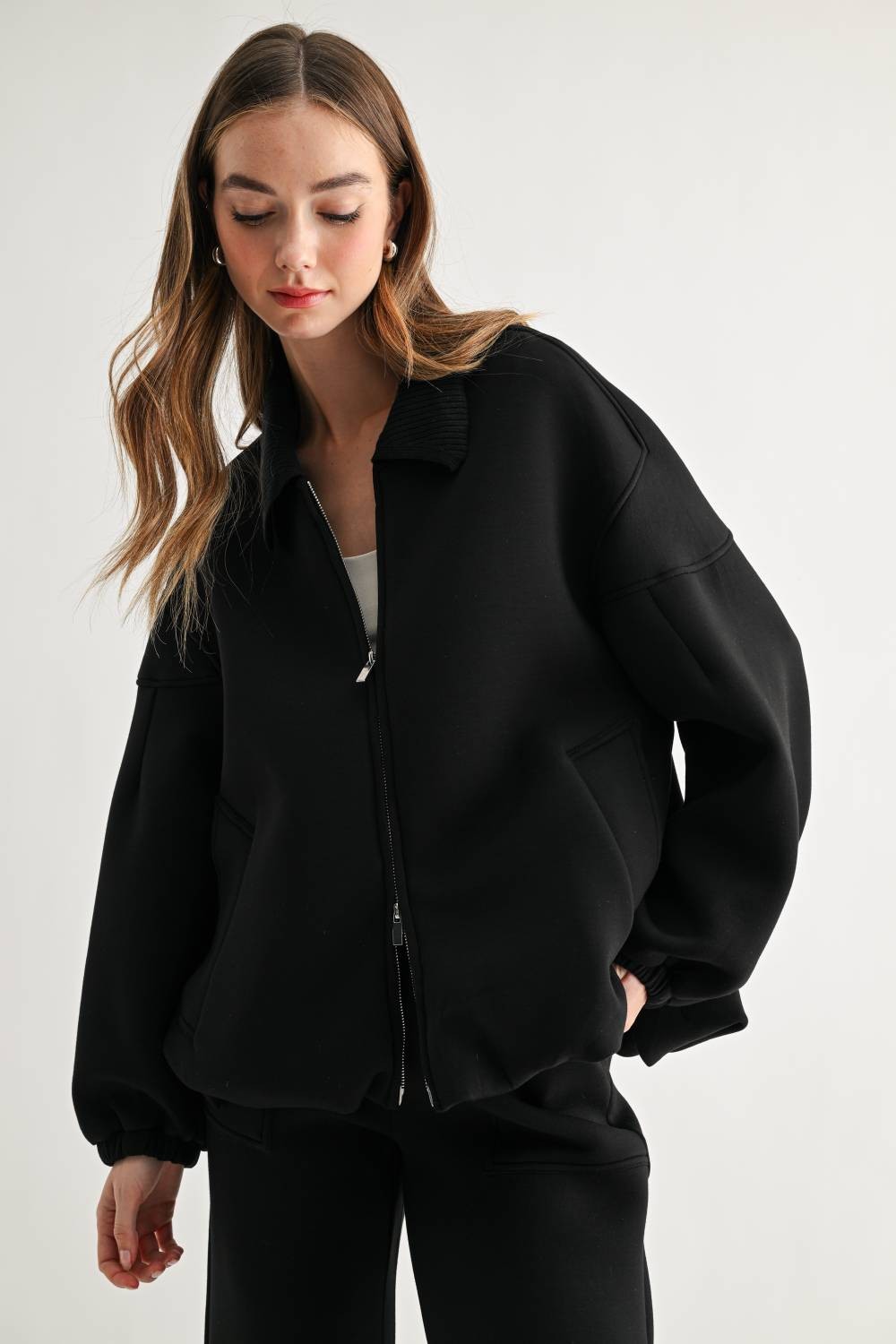 JOH Apparel Frida Scuba Knit Balloon Sleeve Jacket