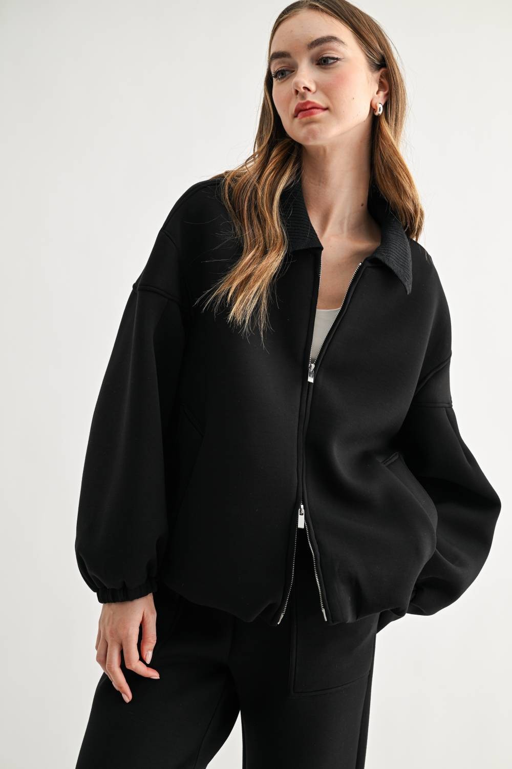 JOH Apparel Frida Scuba Knit Balloon Sleeve Jacket