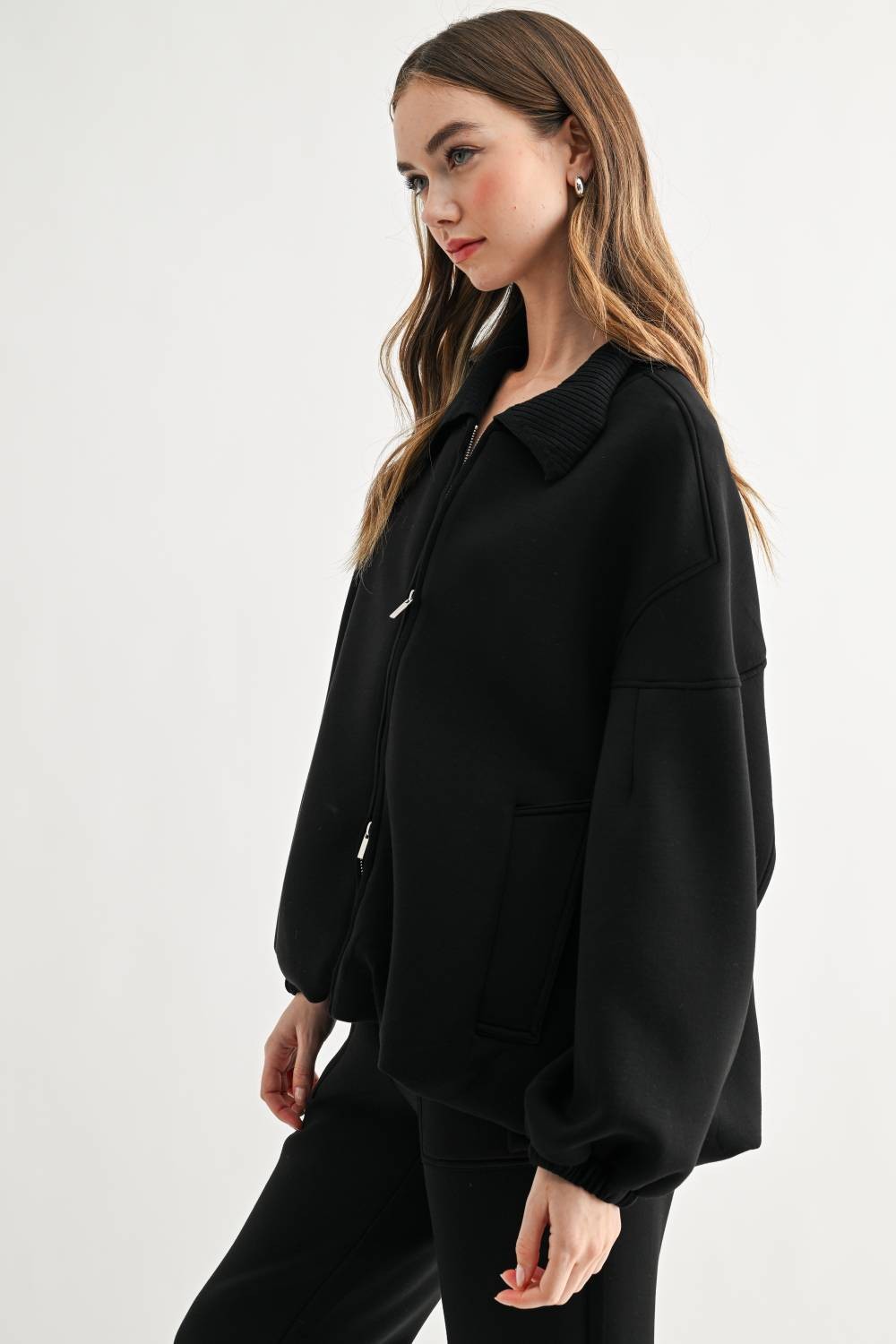 JOH Apparel Frida Scuba Knit Balloon Sleeve Jacket