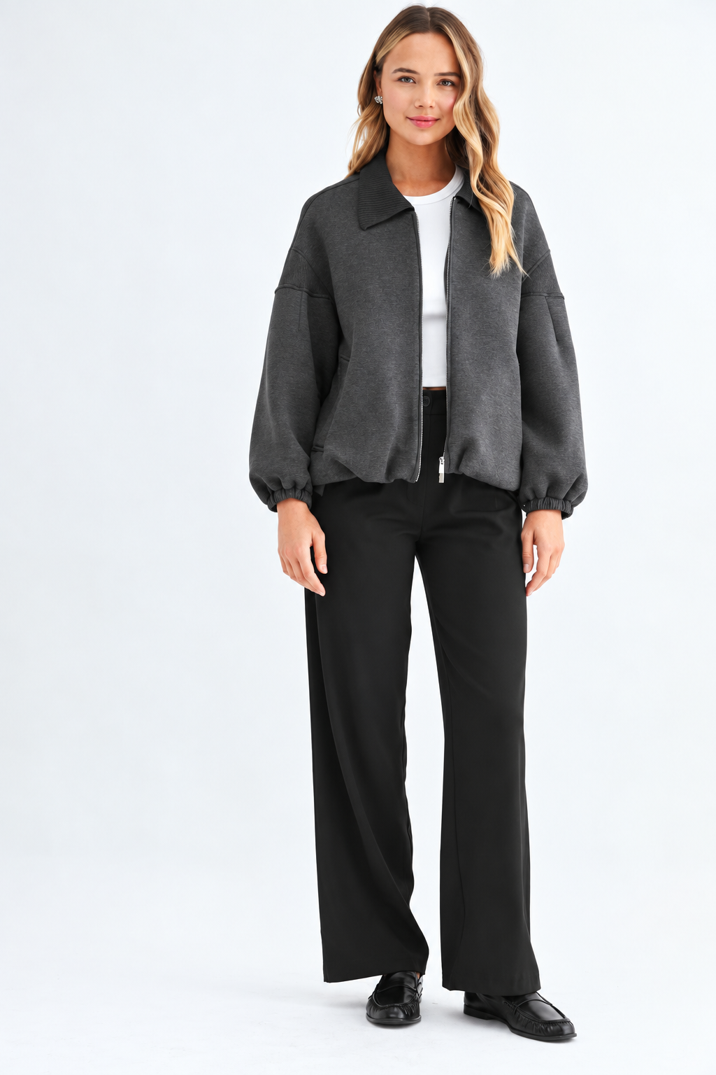JOH Apparel Frida Scuba Knit Balloon Sleeve Jacket